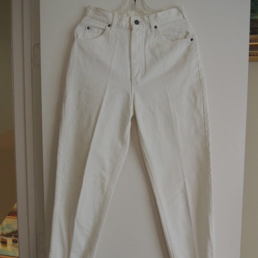 Ladies Jeans Size 10 Long LEE White Relaxed Fit 5 Pocket Cotton Denim Pants EUC
